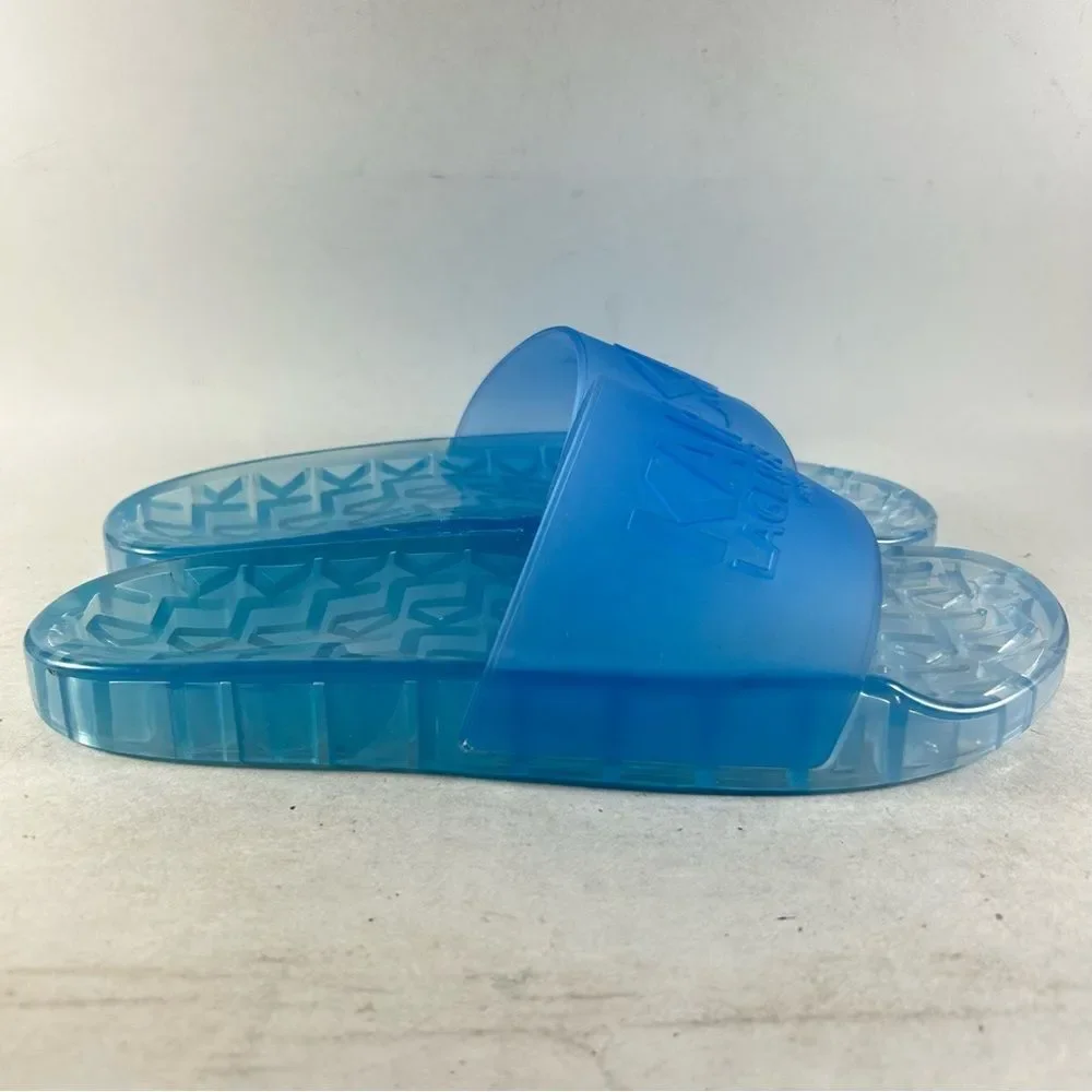 Karl Lagerfeld Paris Twila Women’s Logo Sandals Slides Blue Size 9 M - Picture 1 of 8